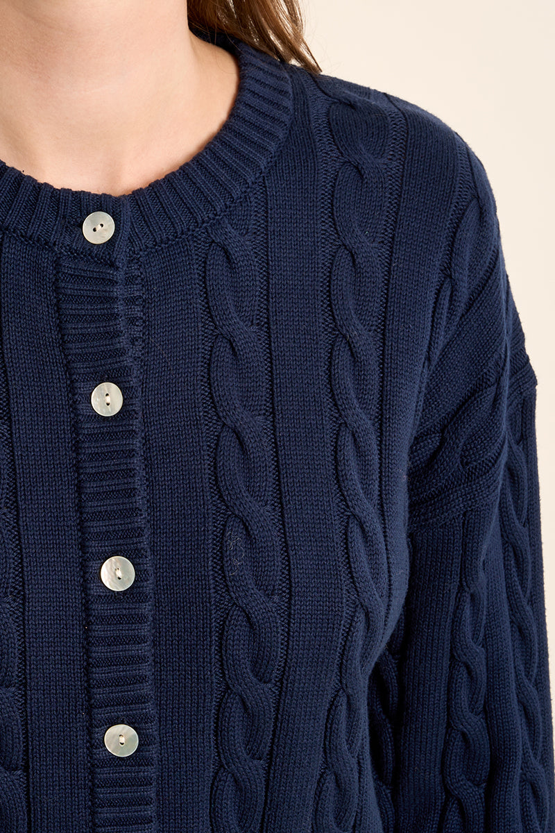 Classic Navy Cable Knit Cardigan
