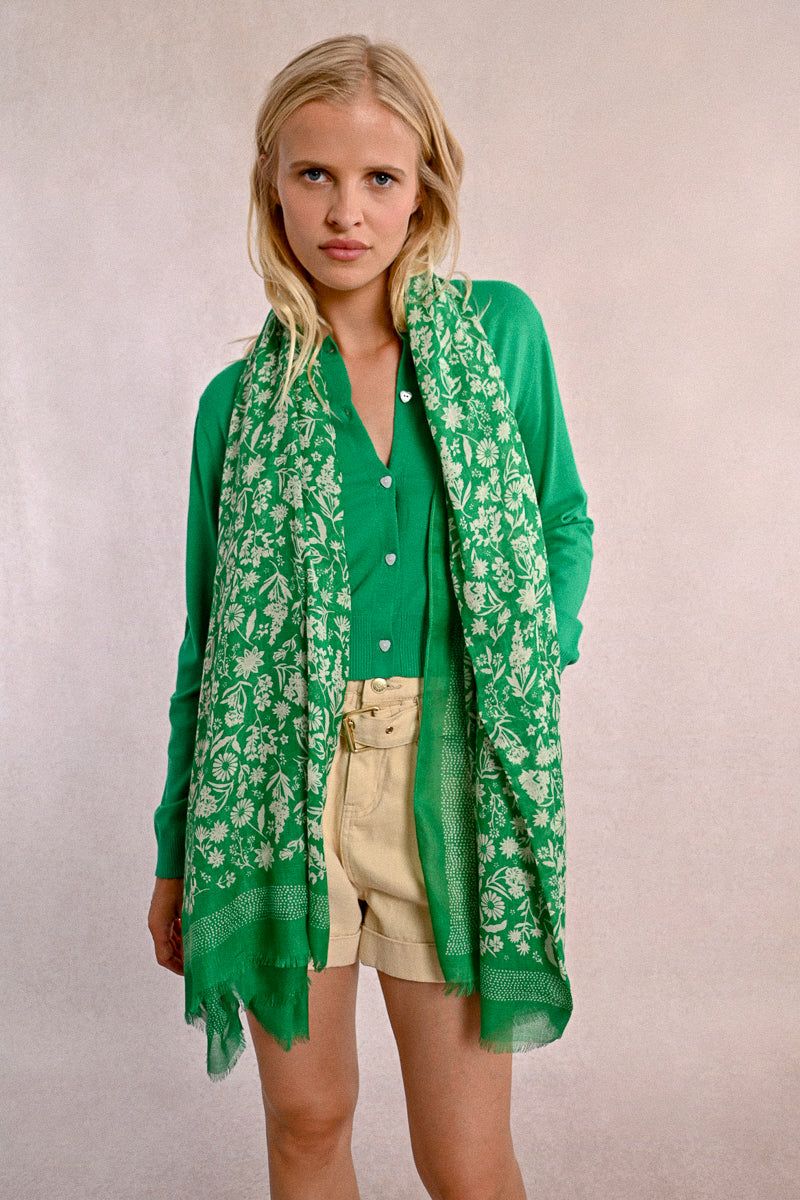 Green Scarf with Floral Print