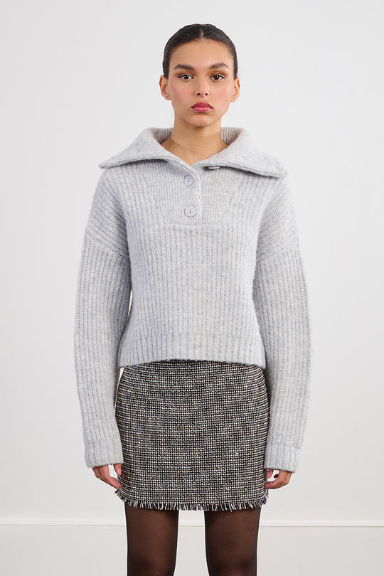 Large Collar Light Gray Sweater