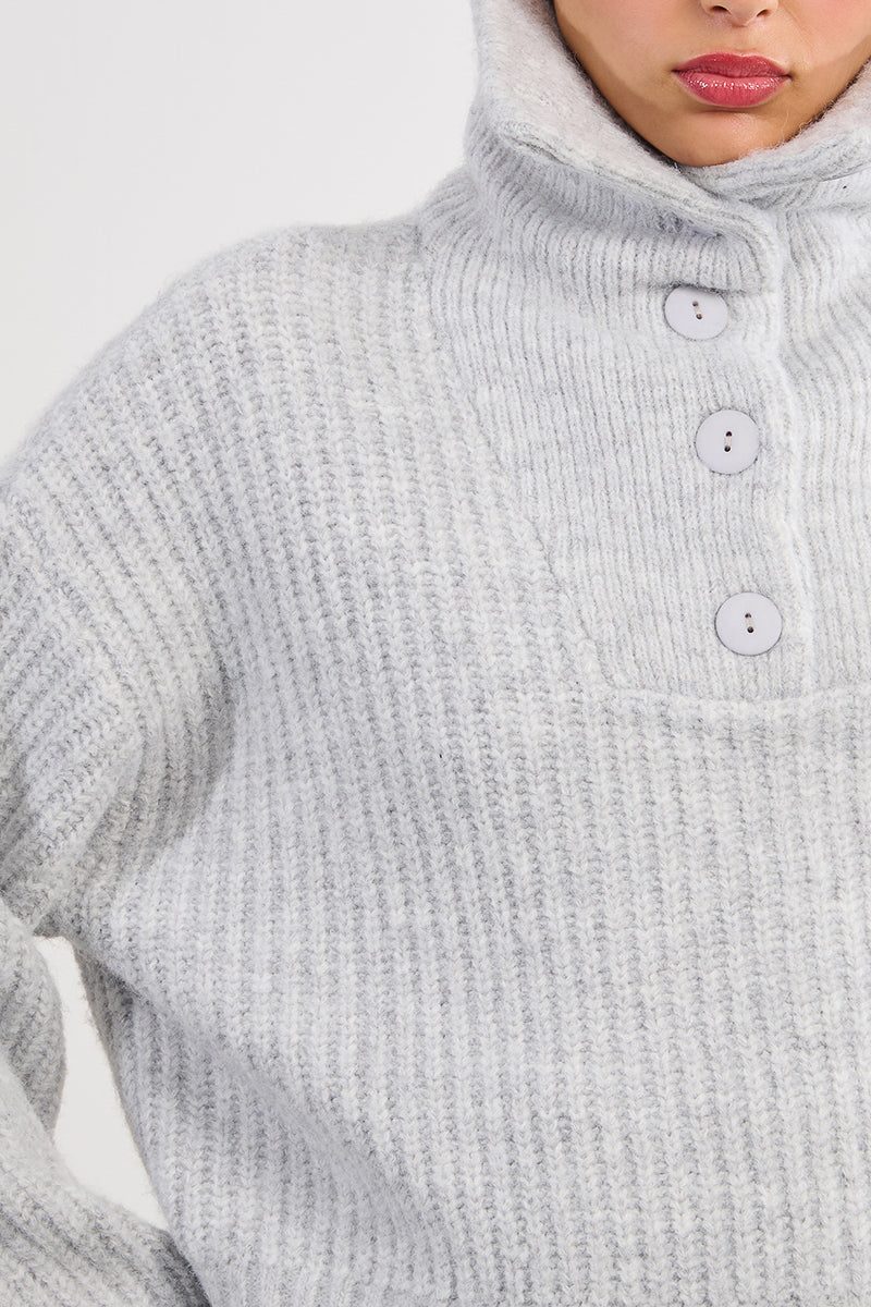 Large Collar Light Gray Sweater