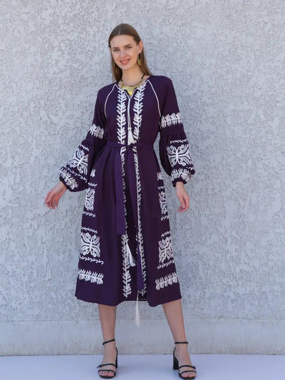 Gipci Navy Chic Midi Cotton Kaftan Dress - Simple Good