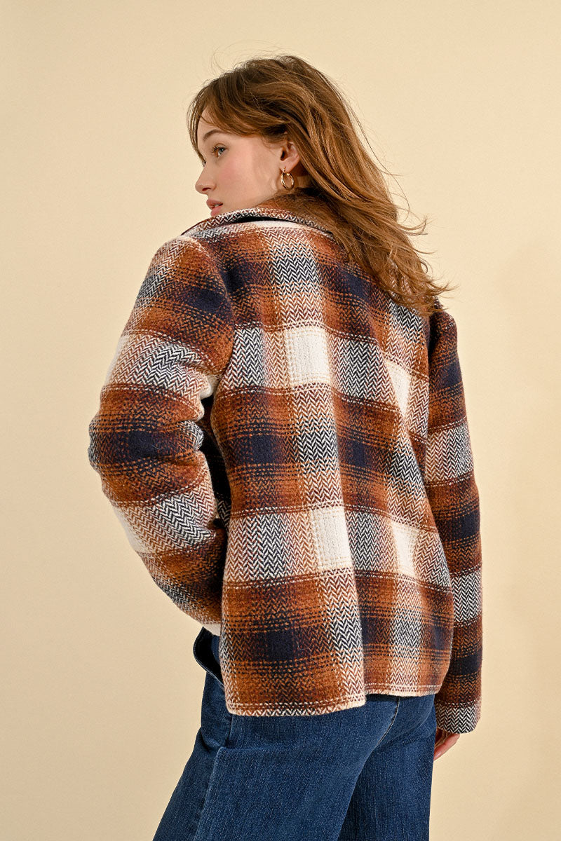 Ladies Woven Jacket in Brown Plaid