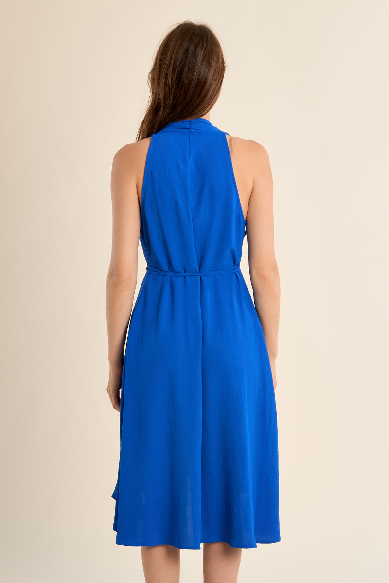 Cobalt Blue Halter Knee Length Dress