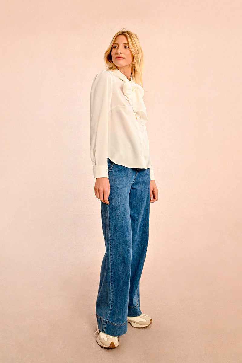 Ladies Woven Tie Neck Blouse