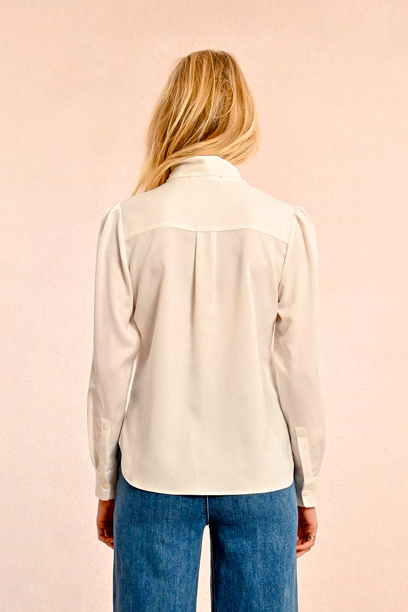 Ladies Woven Tie Neck Blouse