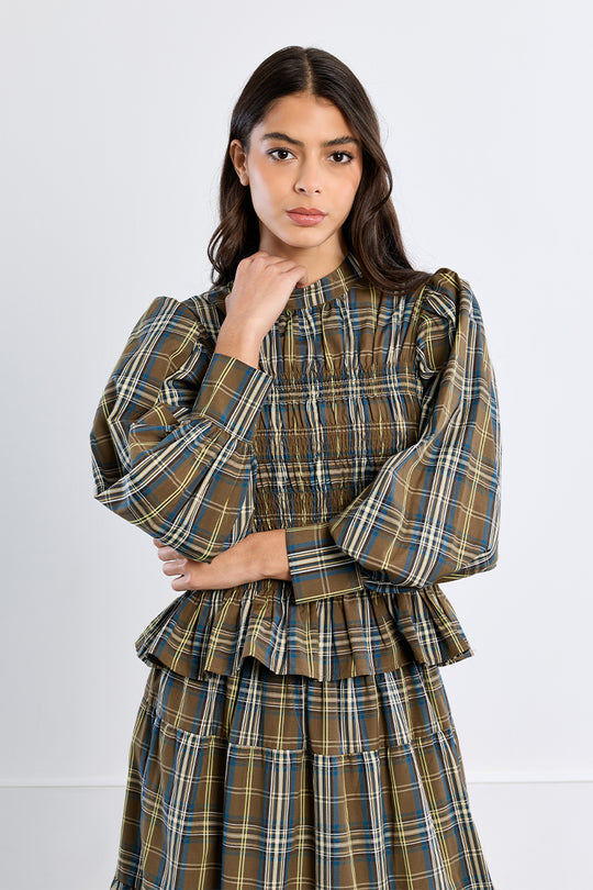 Plaid Smocked Top