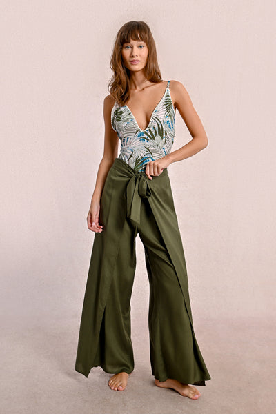 Split Hem Tie Waist Flowy Pant