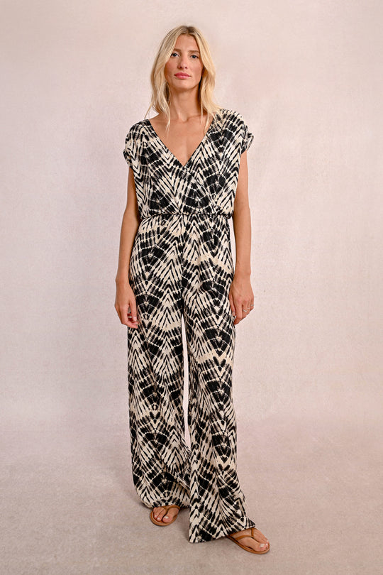 Beige and Black Jumpsuit