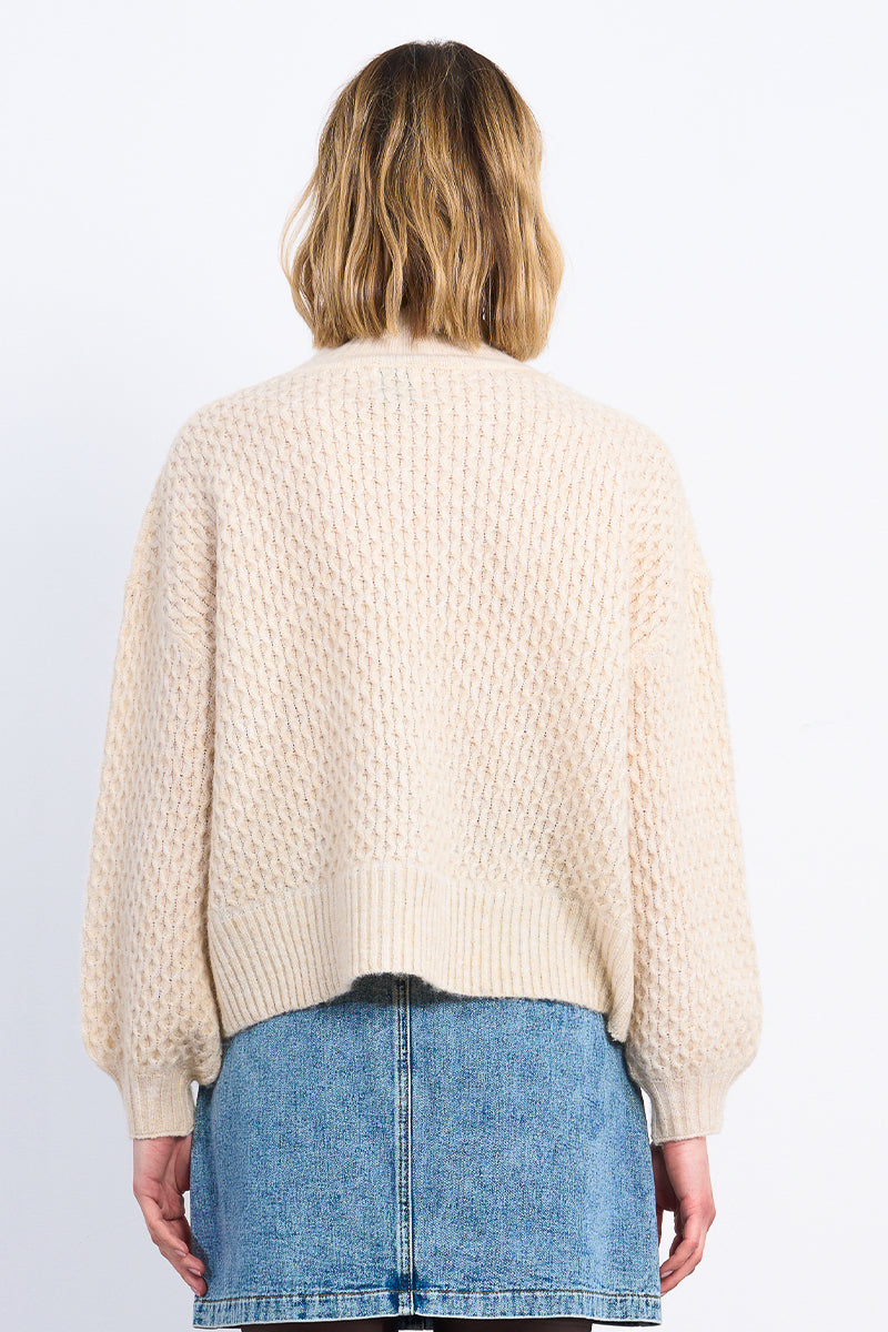 Beige Lattice Textured Sweater