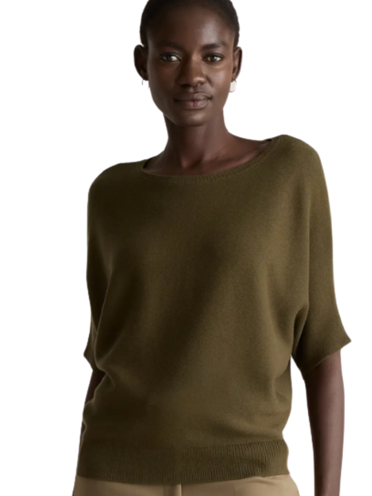 Lightweight Cotton Cashmere Link-Stitch Dolman Sweater