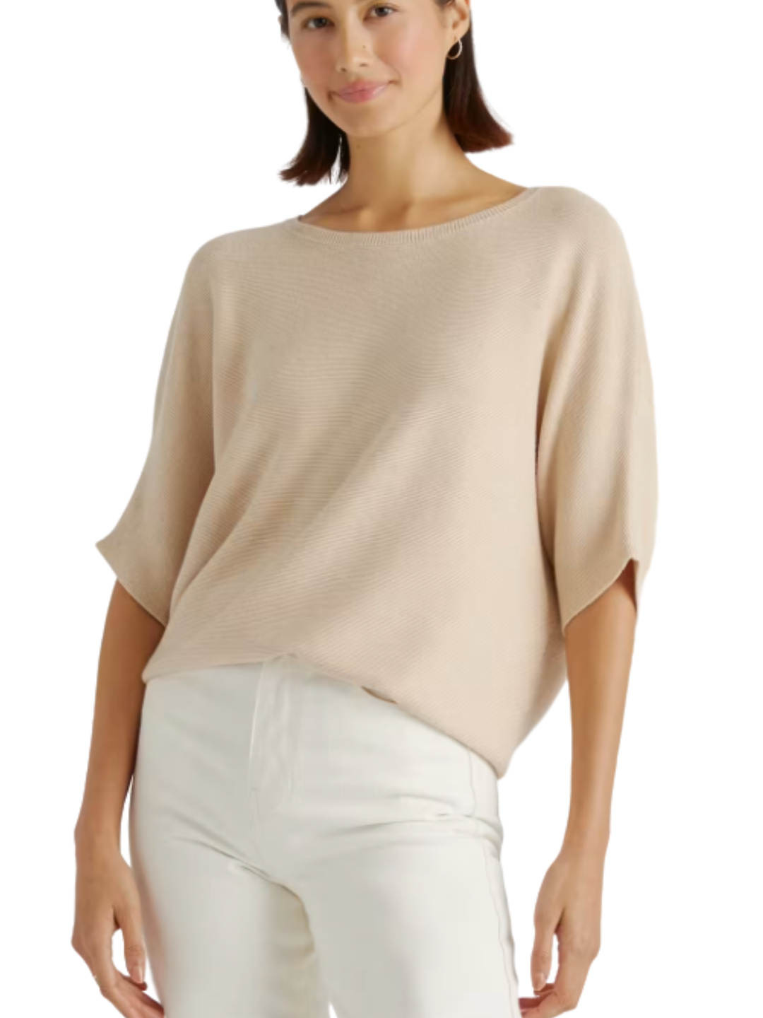 Lightweight Cotton Cashmere Link-Stitch Dolman Sweater
