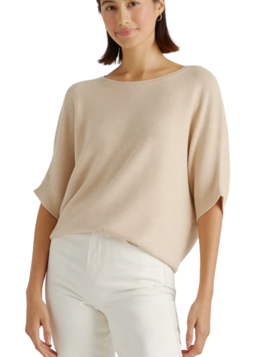 Lightweight Cotton Cashmere Link-Stitch Dolman Sweater