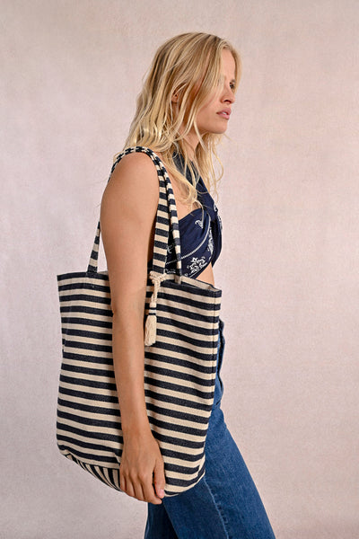 Off White & Black Striped Tote Bag