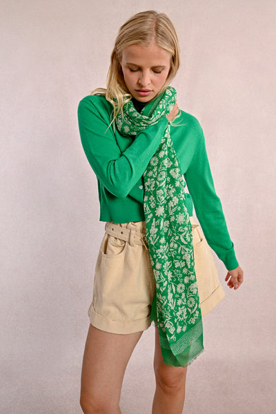 Green Scarf with Floral Print