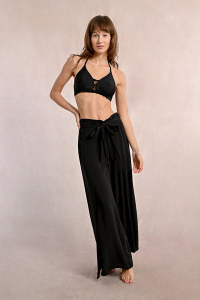 Split Hem Tie Waist Flowy Pant