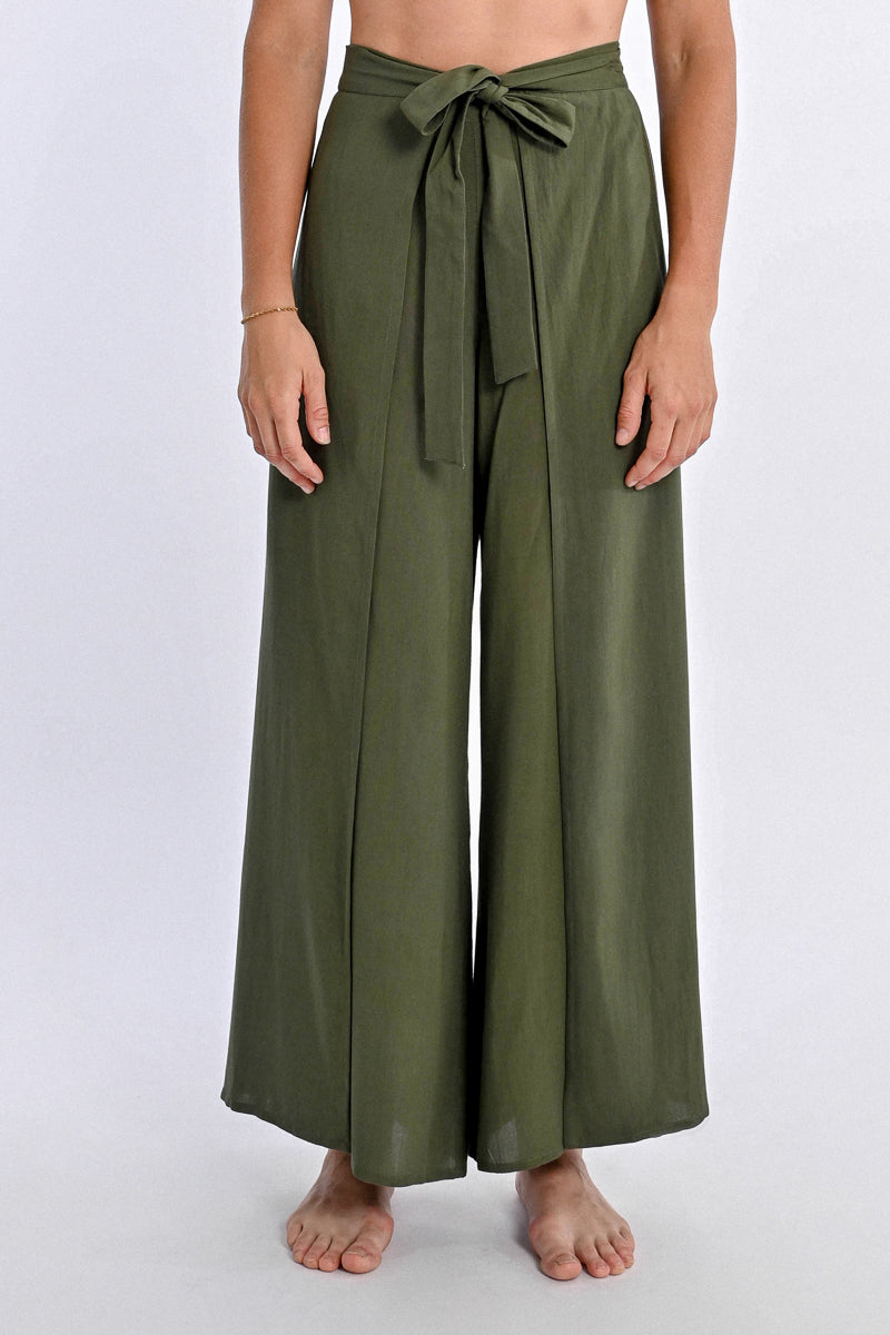 Split Hem Tie Waist Flowy Pant