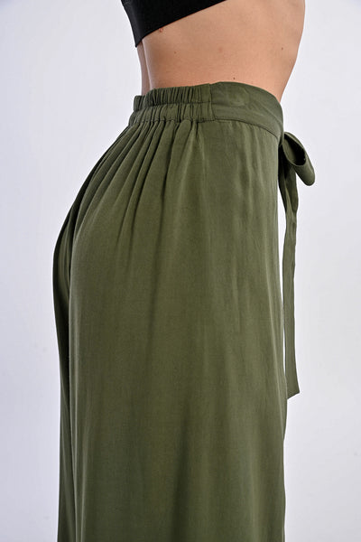 Split Hem Tie Waist Flowy Pant