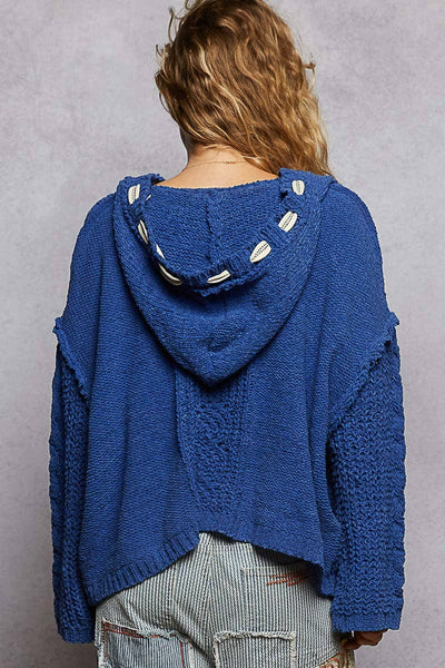 Oversize V-Neck Hooded Cable Knit Sweater