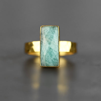 Amazonite Hand Hammered Band Ring