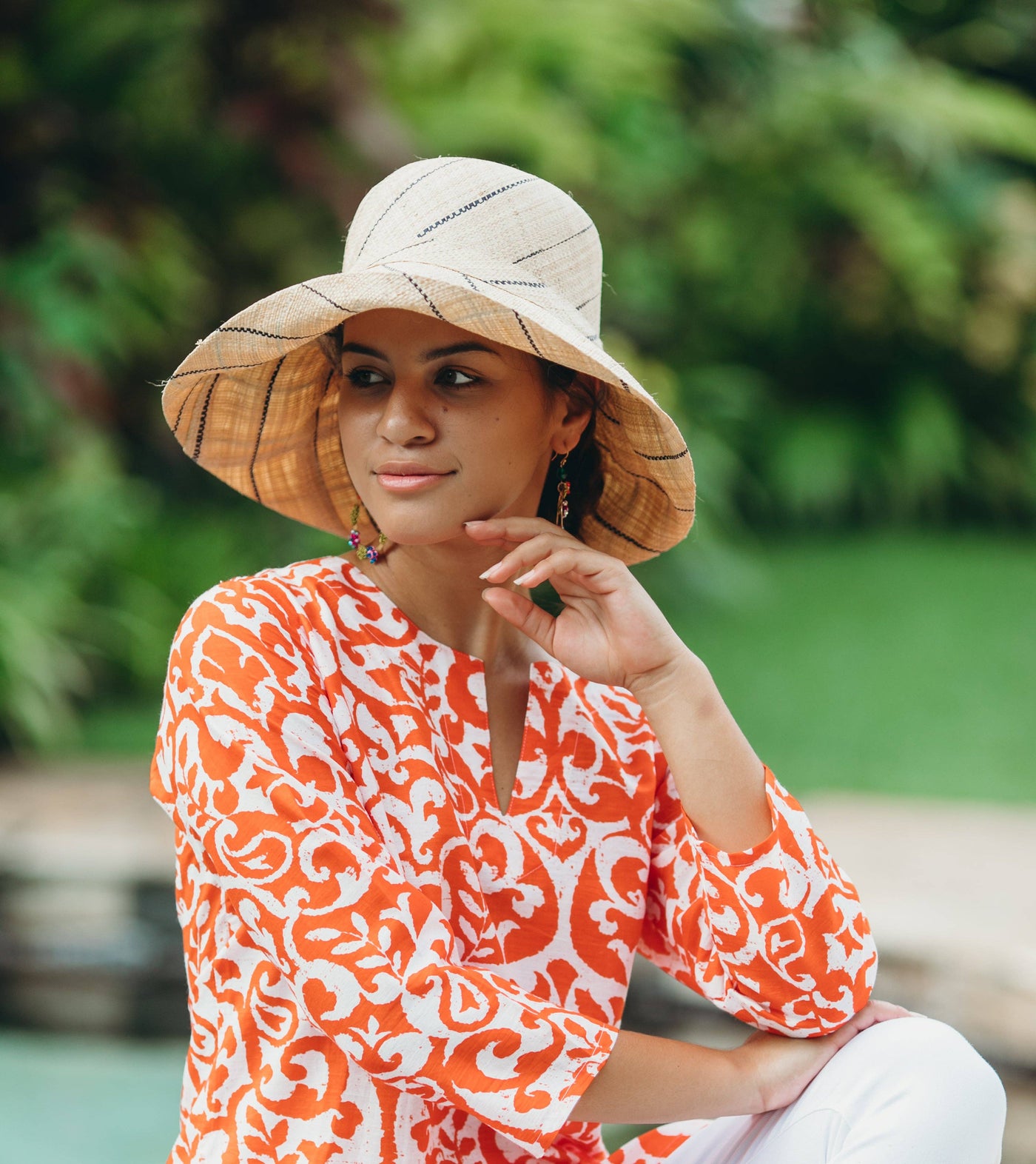 Monica 5" & 7" Wide Brim Pinstripe Packable Straw Sun Hats