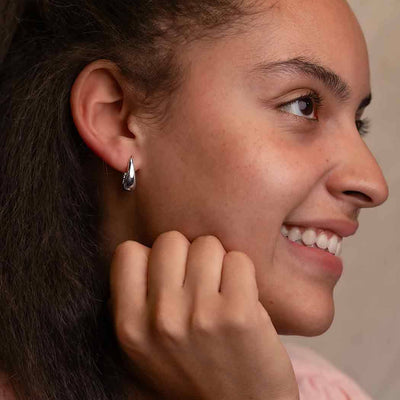 Sterling Silver Long Teardrop Huggie Hoop