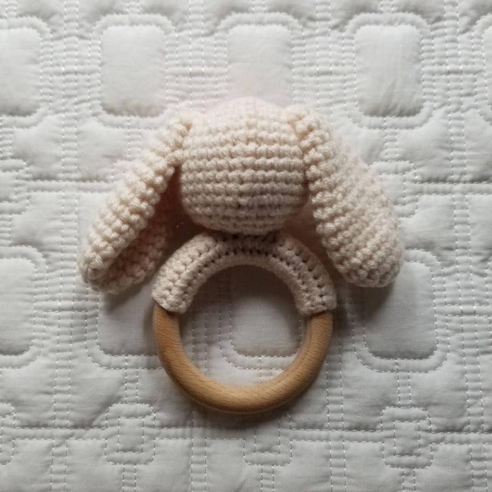 Bunny Hand Crocheted Cotton and Wood Rattle