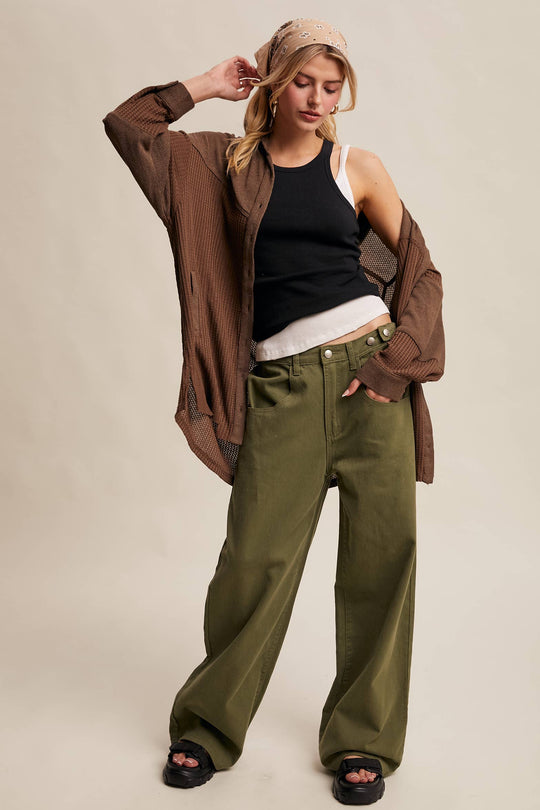 Wide-Leg Colored Denim Pants