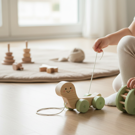 Turtle Wooden Pull Toy with Rattle Shell