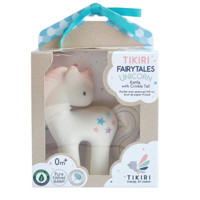 Tikiri Toys LLC Cotton Candy Unicorn Natural Rubber Rattle w/Crinkle Tail - Simple Good