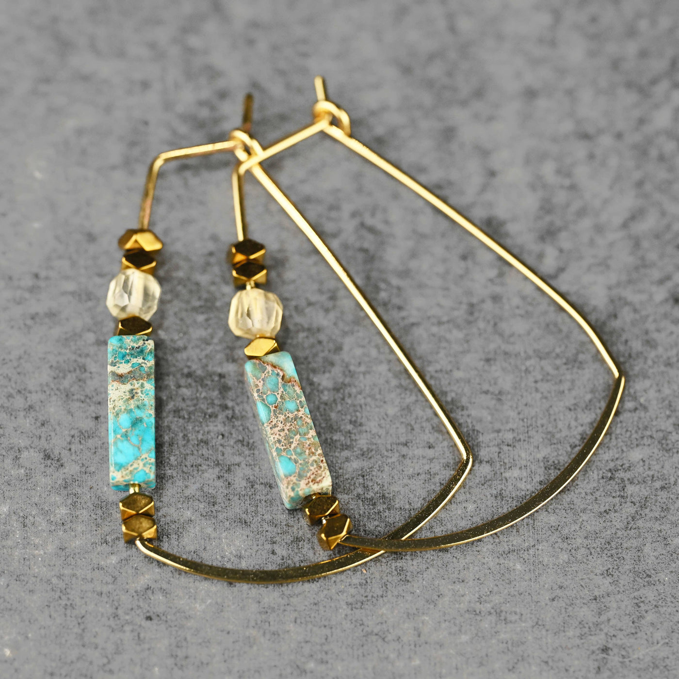 Modern Trapezoid Wire Turquoise Earrings