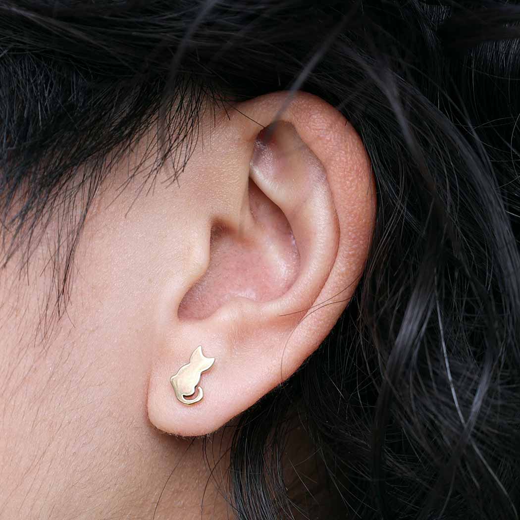 Sterling Silver Tiny Cat Stud Earrings