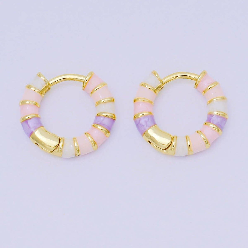 24K Gold Filled 16mm Multicolor Enamel Huggie Earrings