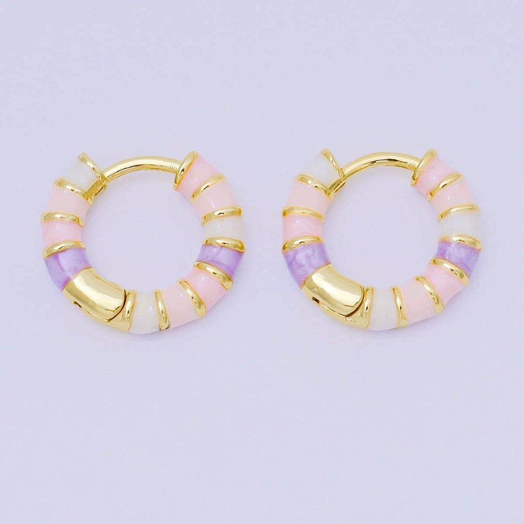 24K Gold Filled 16mm Multicolor Enamel Huggie Earrings