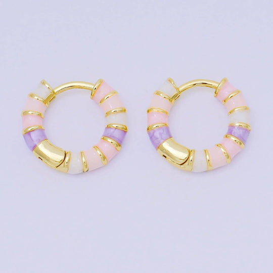 24K Gold Filled 16mm Multicolor Enamel Huggie Earrings