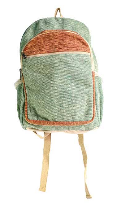 Hemp Cotton Backpack in Green and Light Brown