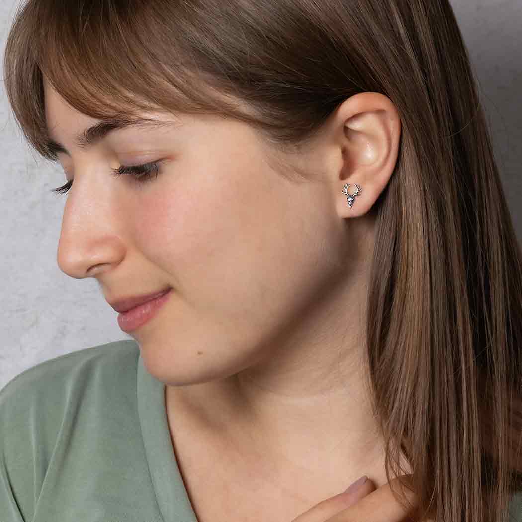 Sterling Silver Deer Skull Post Earrings