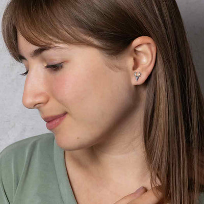 Sterling Silver Deer Skull Post Earrings