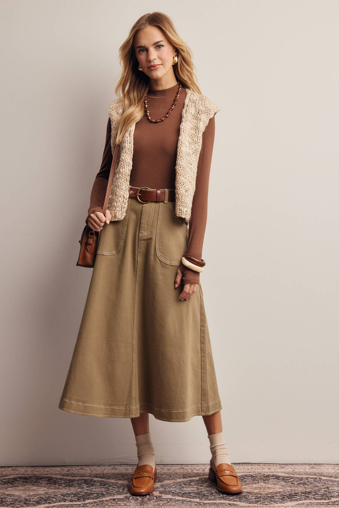 Contrast Stitch Utility Maxi Skirt