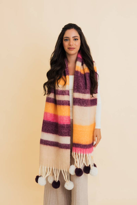 Striped Chunky Pom Scarf