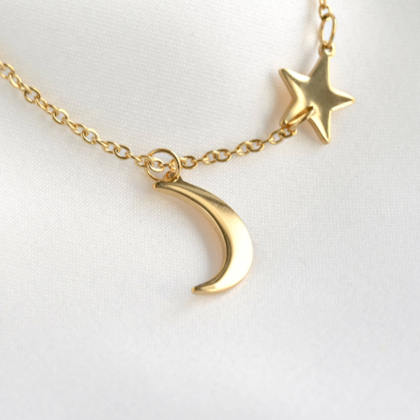 Moon and Star Necklace- Waterproof Crescent Necklace