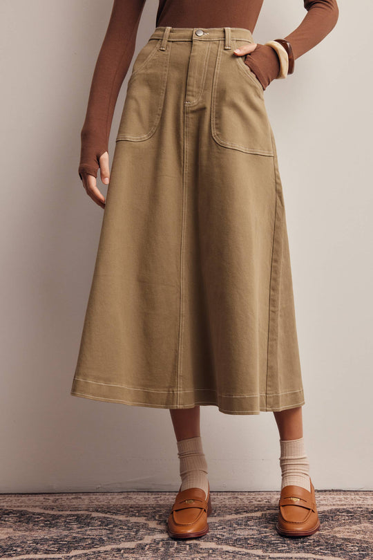 Contrast Stitch Utility Maxi Skirt