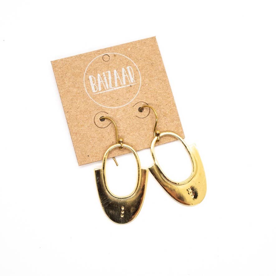 Brass Dotted Open Loop Earrings