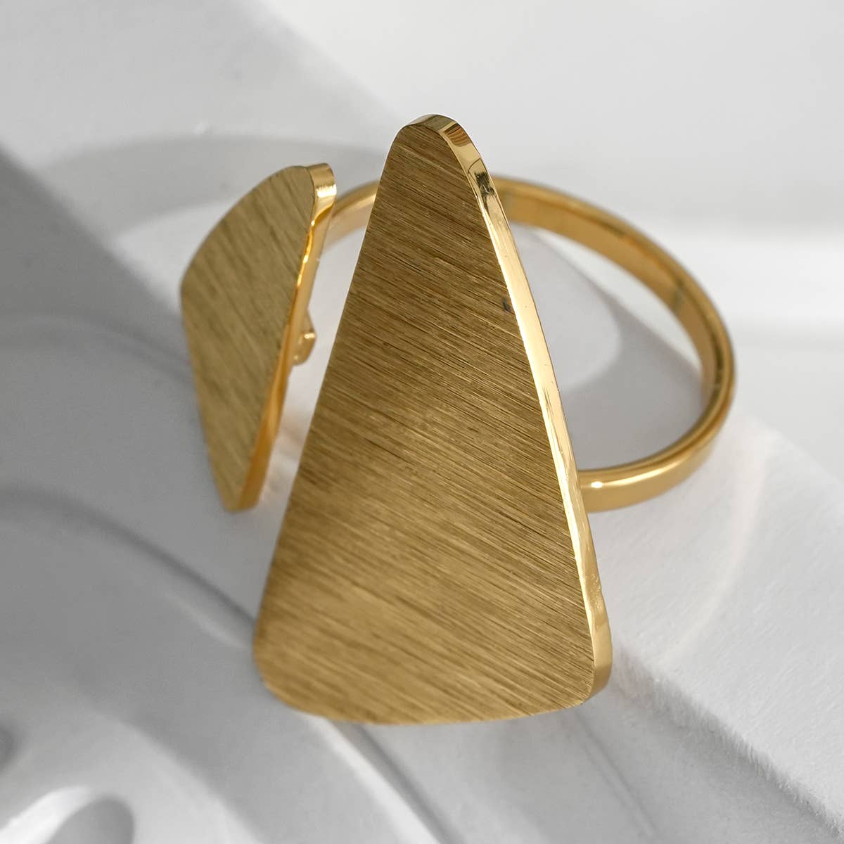 Brushed Triangle Stainless Steel Gold Plated Ring