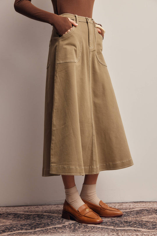Contrast Stitch Utility Maxi Skirt