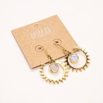 Brass Moonstone Sun Earrings