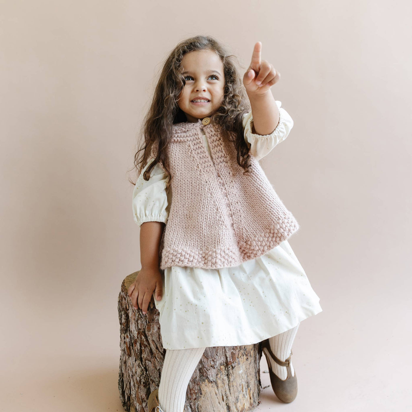 Blush Kids Poncho with Faux Fur Pom