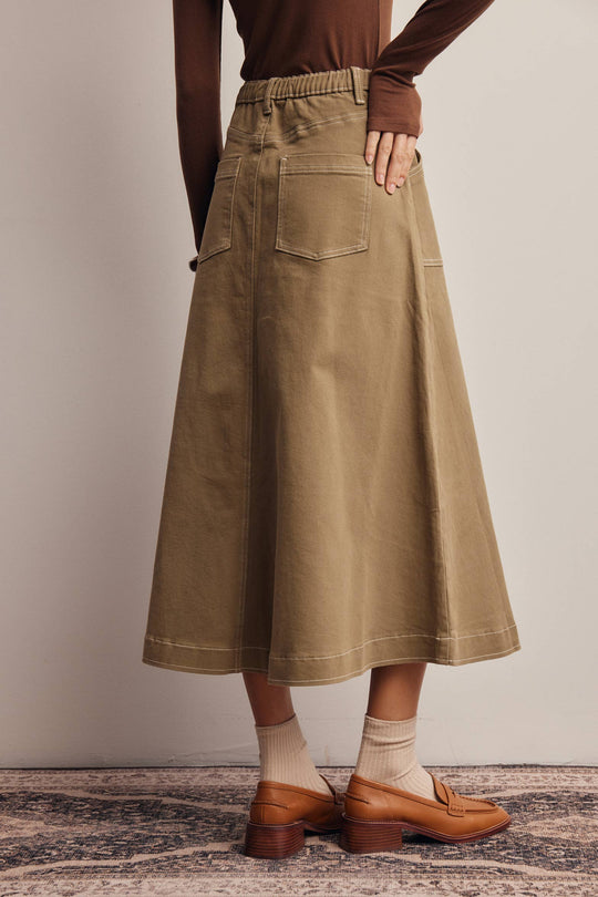 Contrast Stitch Utility Maxi Skirt
