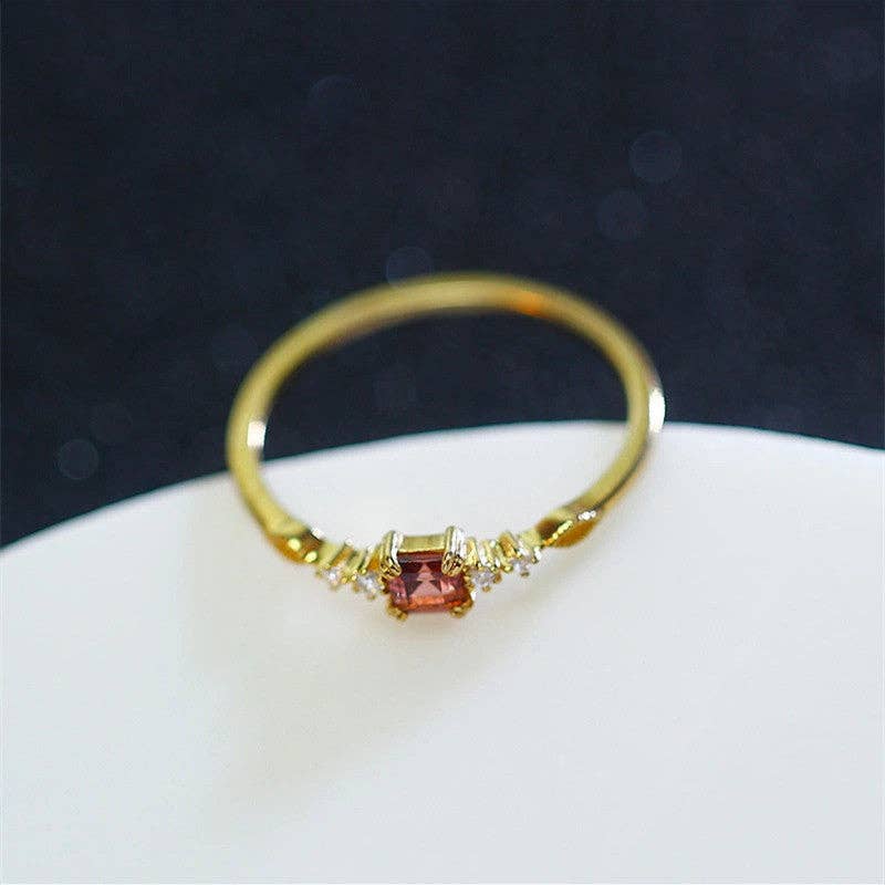Gold Vintage Garnet Stone Thin Band Ring