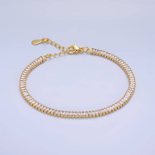24K Gold Filled Cubic Zirconia Baguette Cut Tennis Bracelet
