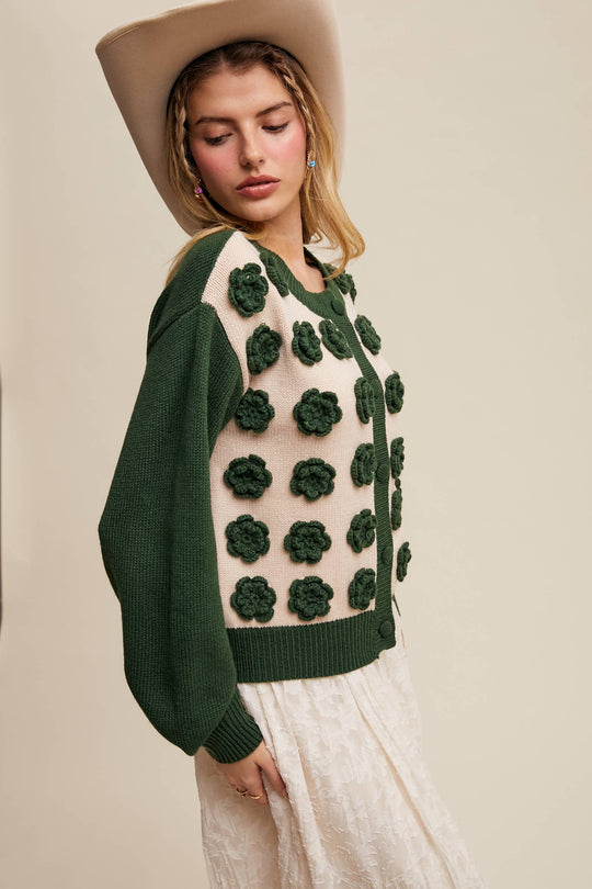 Rose Applique Knit Cardigan